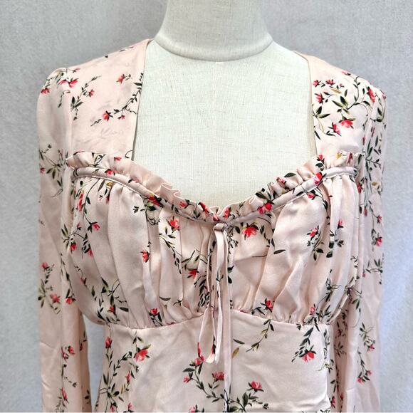 Intermix Chiara Printed Pink Floral Sweetheart Top 100% silk Size 8 - Picture 5 of 16